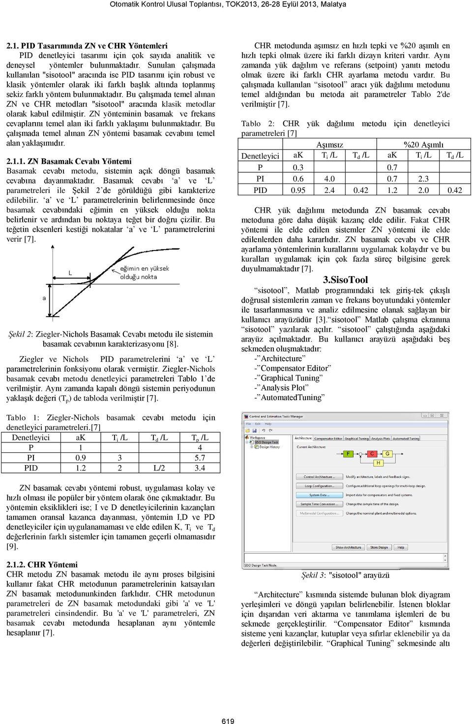 Bu çalışmada temel alınan ZN ve CHR metodları "sisotool" aracında klasik metodlar olarak kabul edilmiştir. ZN yönteminin basamak ve frekans cevaplarını temel alan iki farklı yaklaşımı bulunmaktadır.