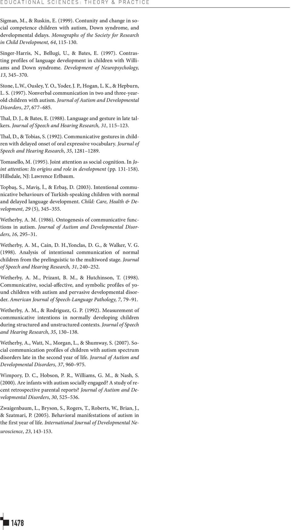 , Bellugi, U., & Bates, E. (1997). Contrasting profiles of language development in children with Williams and Down syndrome. Development of Neuropsychology, 13, 345 370. Stone, L.W., Ousley, Y. O., Yoder, J.