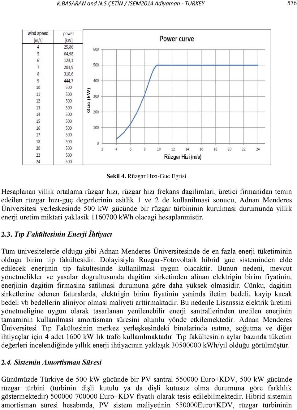 Adnan Menderes Üniversitesi yerleskesinde 500 kw gücünde bir rüzgar türbininin kurulmasi durumunda yillik enerji uretim miktari yaklasik 1160700 kwh olacagi hesaplanmistir. 2.3.