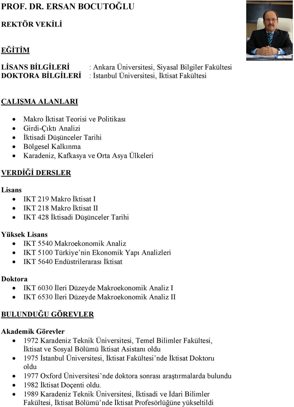 Teorisi ve Politikası Girdi-Çıktı Analizi İktisadi Düşünceler Tarihi Bölgesel Kalkınma Karadeniz, Kafkasya ve Orta Asya Ülkeleri VERDİĞİ DERSLER Lisans IKT 219 Makro İktisat I IKT 218 Makro İktisat