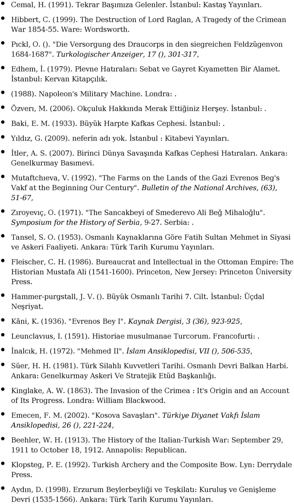 İstanbul: Kervan Kitapçılık. (1988). Napoleon's Military Machine. Londra:. Özverı, M. (2006). Okçuluk Hakkında Merak Ettiğiniz Herşey. İstanbul:. Baki, E. M. (1933). Büyük Harpte Kafkas Cephesi.