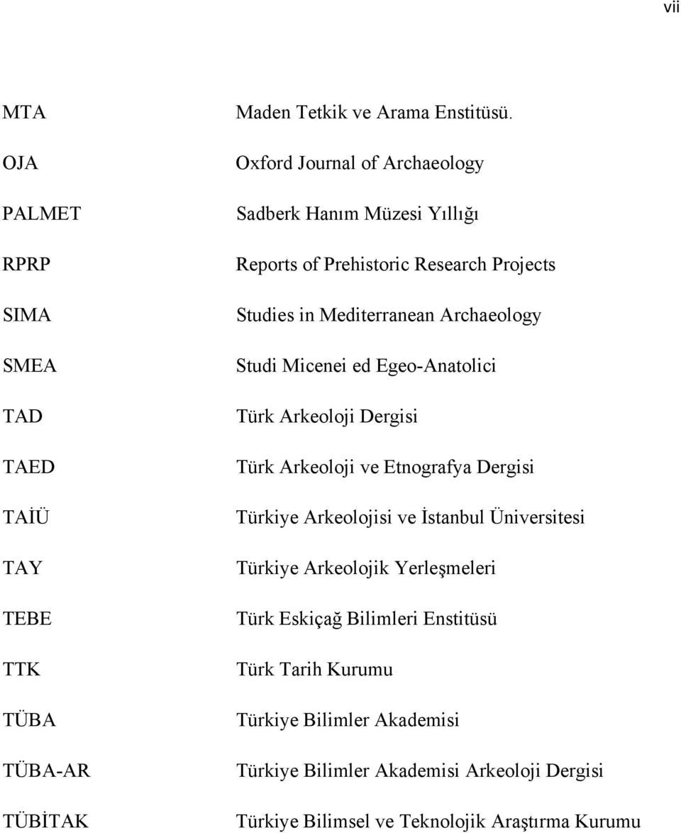 Micenei ed Egeo-Anatolici Türk Arkeoloji Dergisi Türk Arkeoloji ve Etnografya Dergisi Türkiye Arkeolojisi ve İstanbul Üniversitesi Türkiye