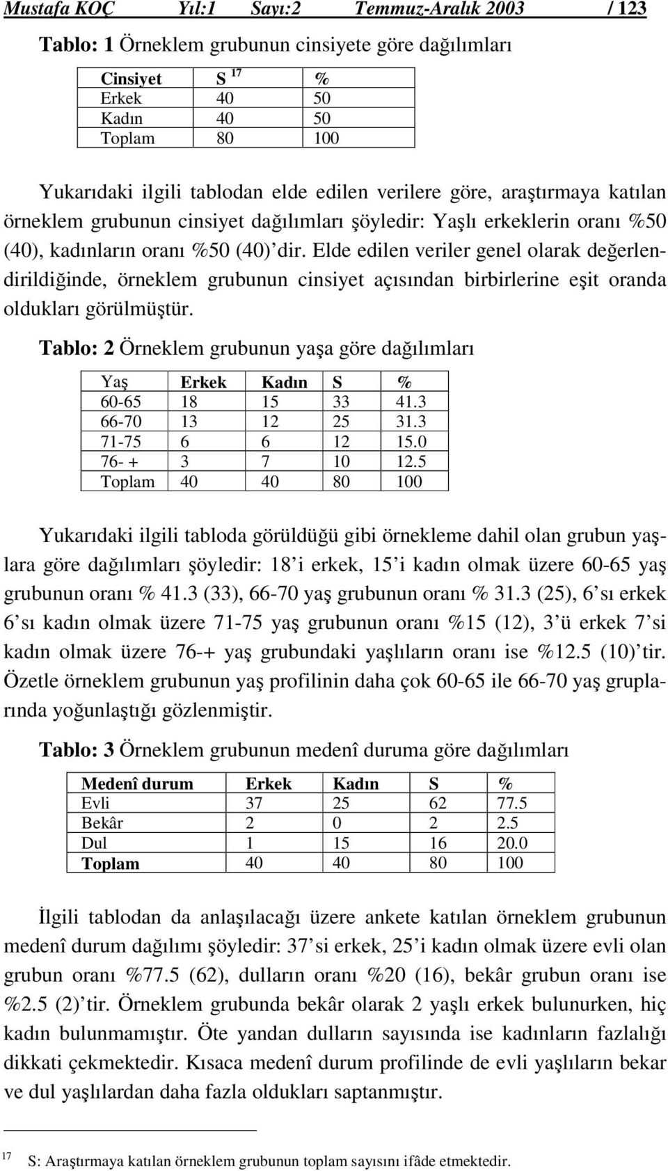 Elde edilen veriler genel olarak değerlendirildiğinde, örneklem grubunun cinsiyet açısından birbirlerine eşit oranda oldukları görülmüştür.