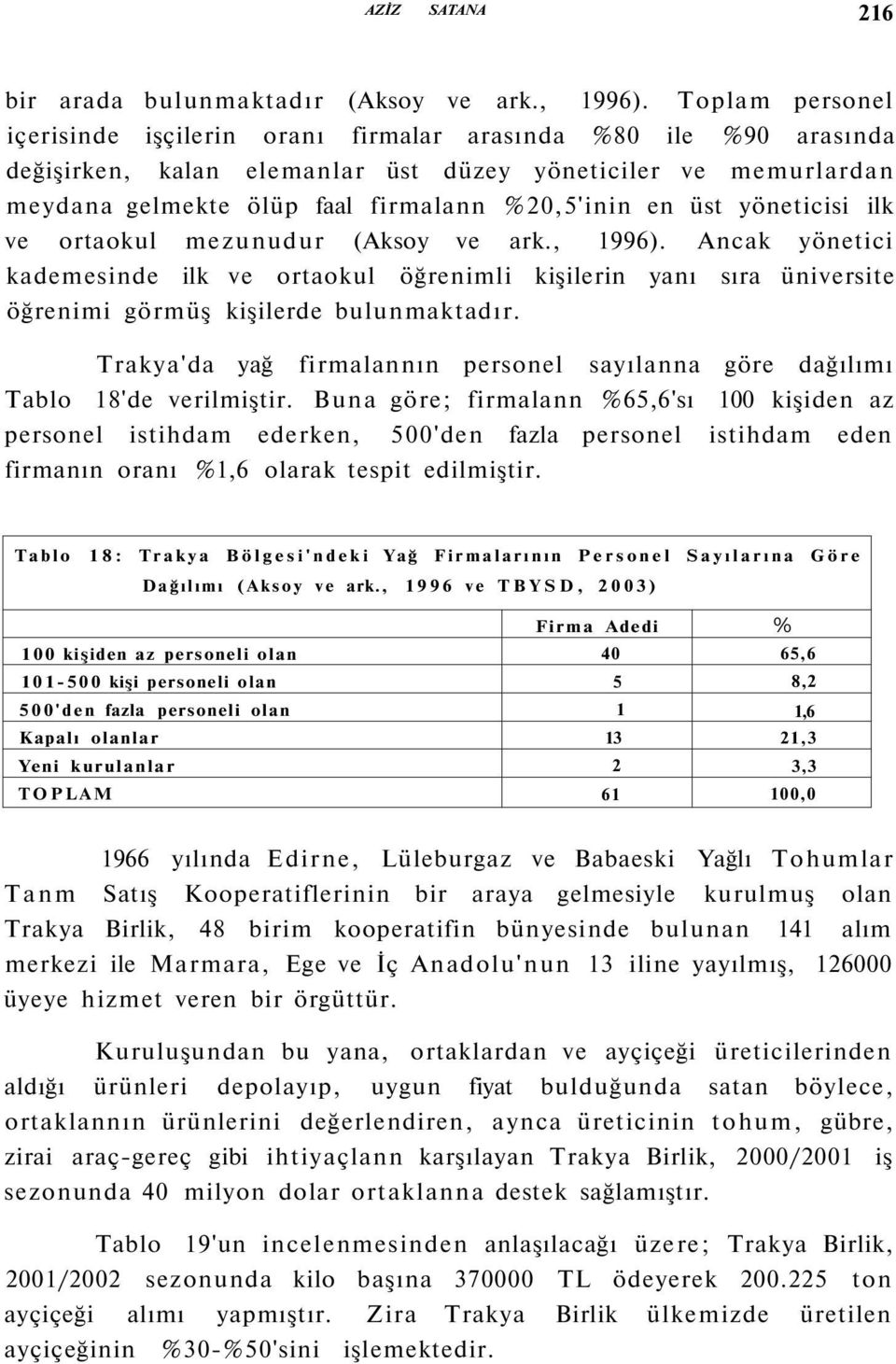 yöneticisi ilk ve ortaokul mezunudur (Aksoy ve ark., 996). Ancak yönetici kademesinde ilk ve ortaokul öğrenimli kişilerin yanı sıra üniversite öğrenimi görmüş kişilerde bulunmaktadır.