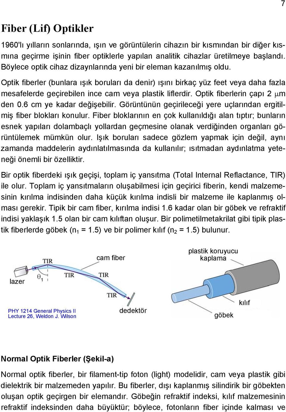 Optik fiberler (bunlara ışık boruları da denir) ışını birkaç yüz feet veya daha fazla mesafelerde geçirebilen ince cam veya plastik liflerdir. Optik fiberlerin çapı 2 m den 0.