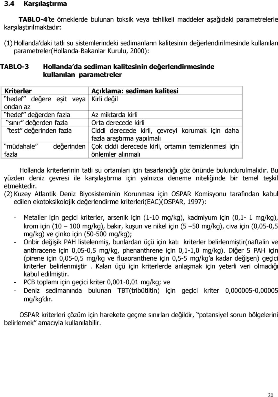 az hedef değerden fazla sınır değerden fazla test değerinden fazla müdahale fazla Açıklama: sediman kalitesi Kirli değil Az miktarda kirli Orta derecede kirli Ciddi derecede kirli, çevreyi korumak