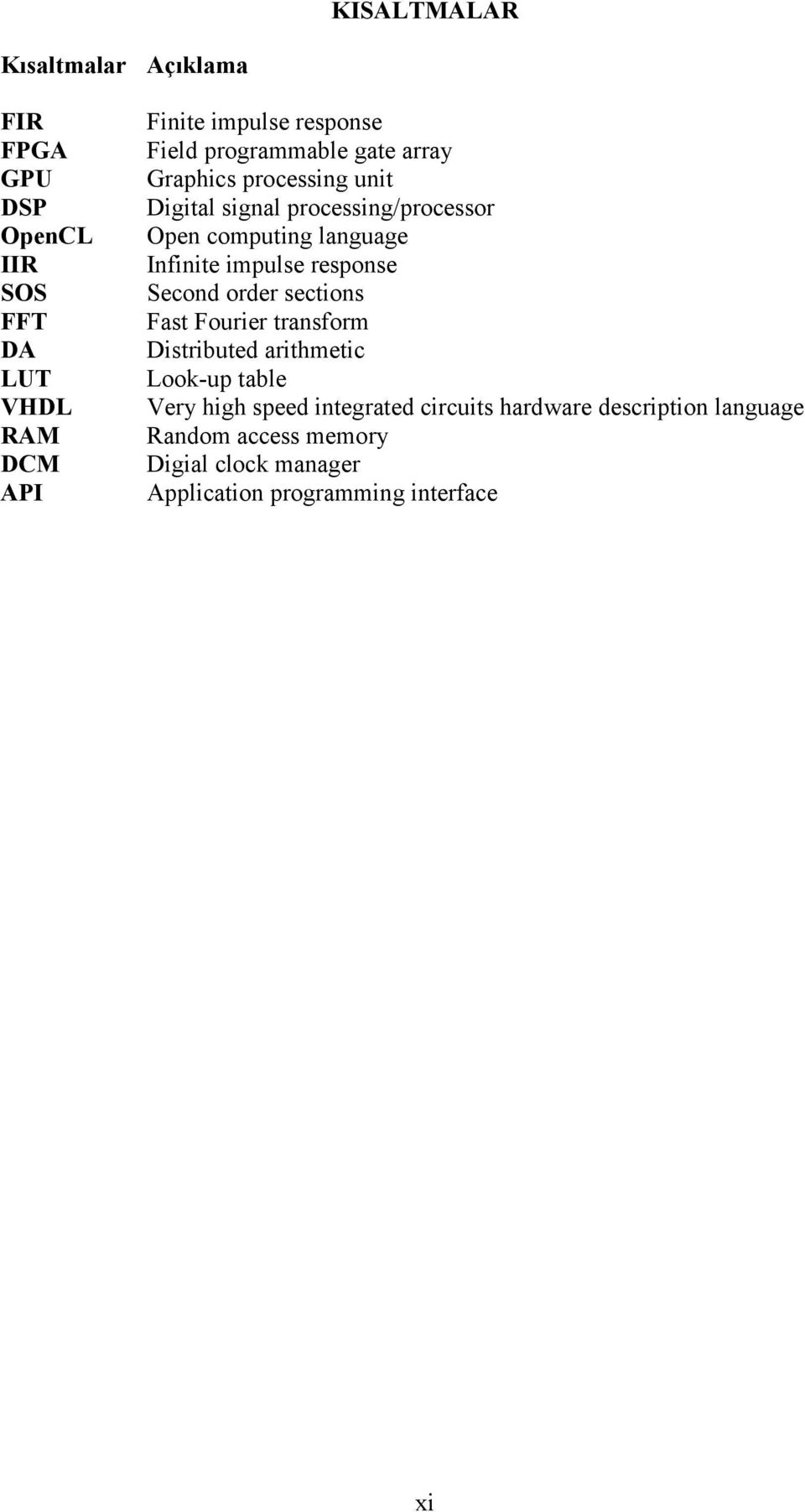 Infinite impulse response Second order sections Fast Fourier transform Distributed arithmetic Look-up table Very high