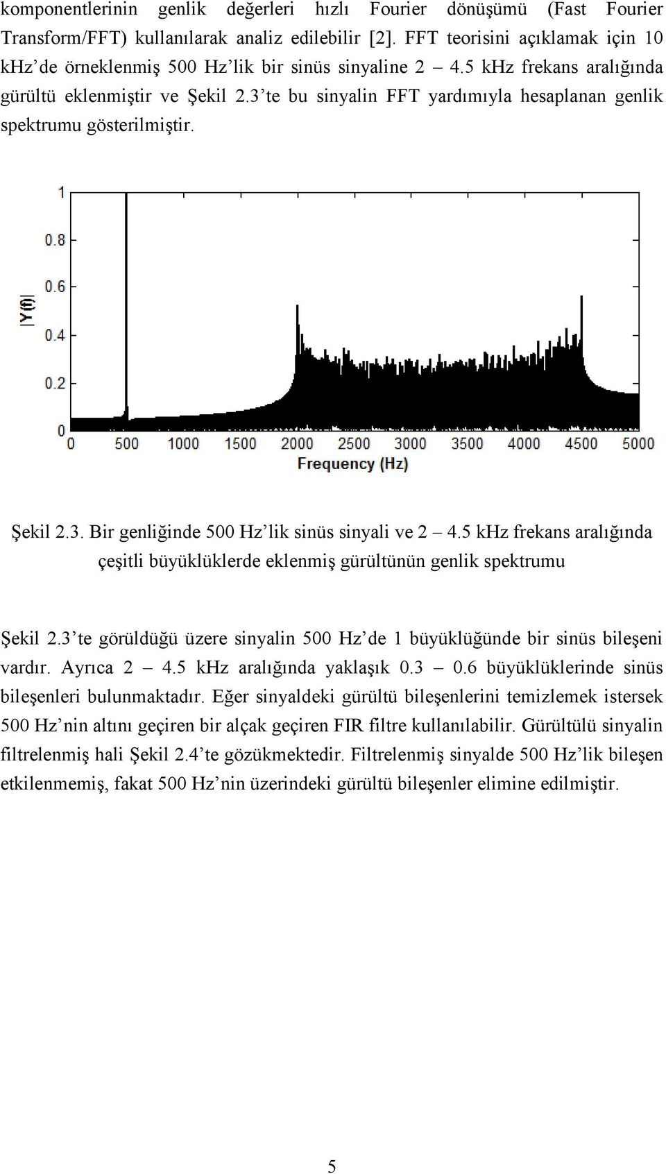 3 te bu sinyalin FFT yardımıyla hesaplanan genlik spektrumu gösterilmiştir. Şekil 2.3. Bir genliğinde 500 Hz lik sinüs sinyali ve 2 4.