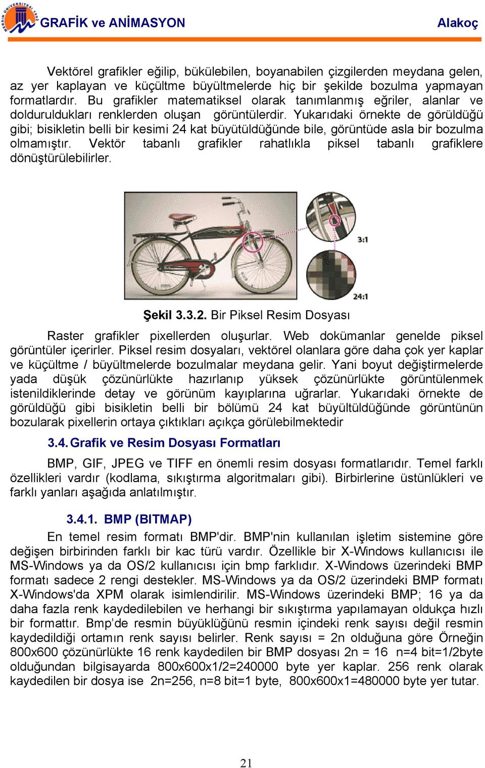 Yukarıdaki örnekte de görüldüğü gibi; bisikletin belli bir kesimi 24 kat büyütüldüğünde bile, görüntüde asla bir bozulma olmamıştır.