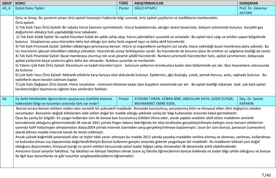 Örtü epiteli: 1) Tek Katlı Yassı Örtü Epiteli: Bir tabaka hücre katmanı içermektedir. Vücut boşluklarında, akciğer alveol duvarında, dolaşım sisteminde bulunur.