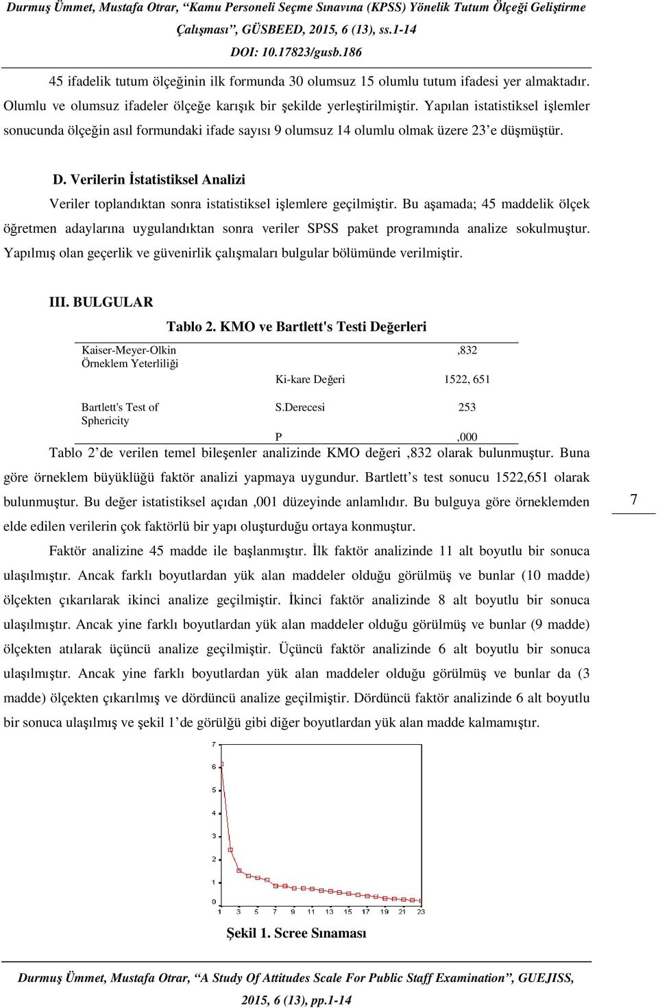 Yapılan istatistiksel işlemler sonucunda ölçeğin asıl formundaki ifade sayısı 9 olumsuz 14 olumlu olmak üzere 23 e düşmüştür. D.