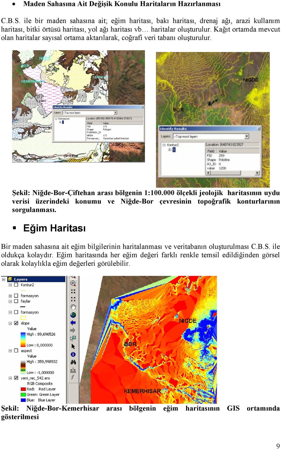000 ölçekli jeolojik haritasının uydu verisi üzerindeki konumu ve Niğde-Bor çevresinin topoğrafik konturlarının sorgulanması.