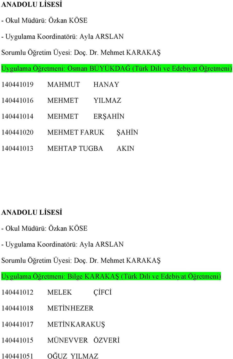 140441020 MEHMET FARUK ŞAHİN 140441013 MEHTAP TUGBA AKIN  Mehmet KARAKAŞ Uygulama Öğretmeni: Bilge KARAKAŞ (Türk Dili ve Edebiyat Öğretmeni) 140441012 MELEK