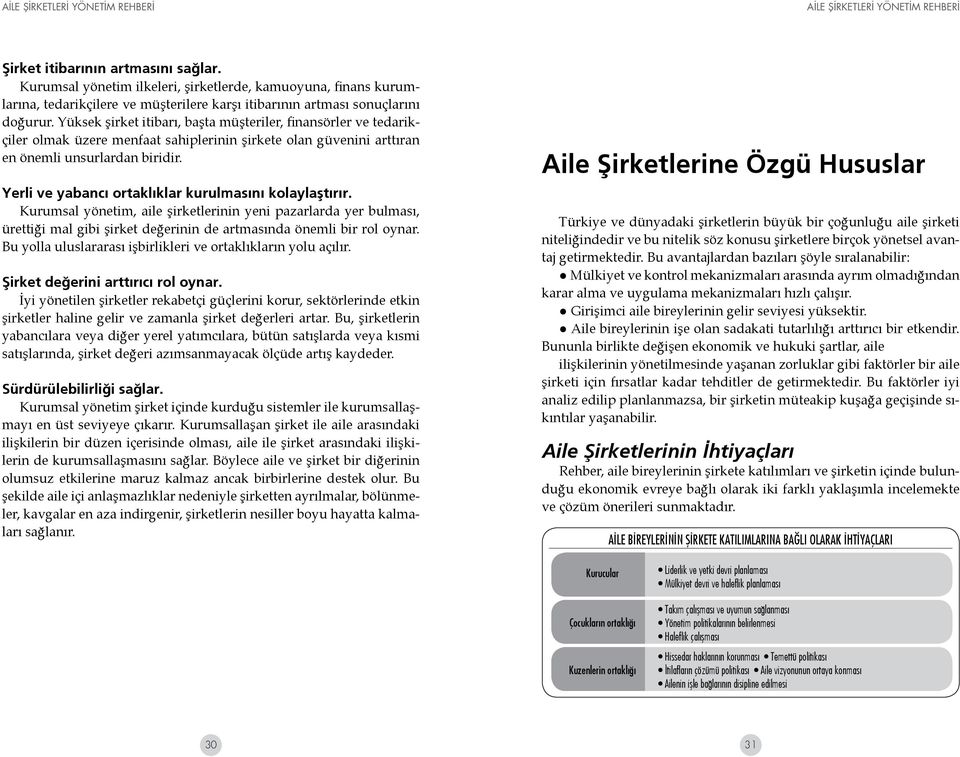 Yerli ve yabancı ortaklıklar kurulmasını kolaylaştırır. Kurumsal yönetim, aile şirketlerinin yeni pazarlarda yer bulması, ürettiği mal gibi şirket değerinin de artmasında önemli bir rol oynar.