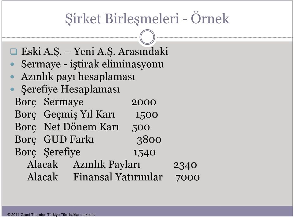 Sermaye 2000 Borç Geçmiş Yıl Karı 1500 Borç Net Dönem Karı 500 Borç GUD