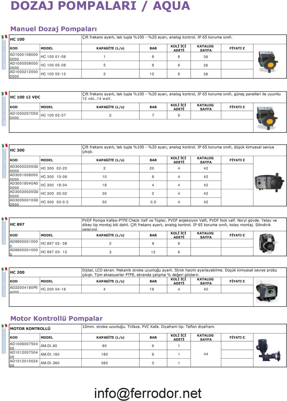 sınıfı, güneş panelleri ile uyumlu 2 vdc.,4 watt. AD000207D00 0000 HC 00 02-07 2 7 6 HC 300 Çift frekans ayarlı, tek tuşla %00 - %20 ayarı, analog kontrol.