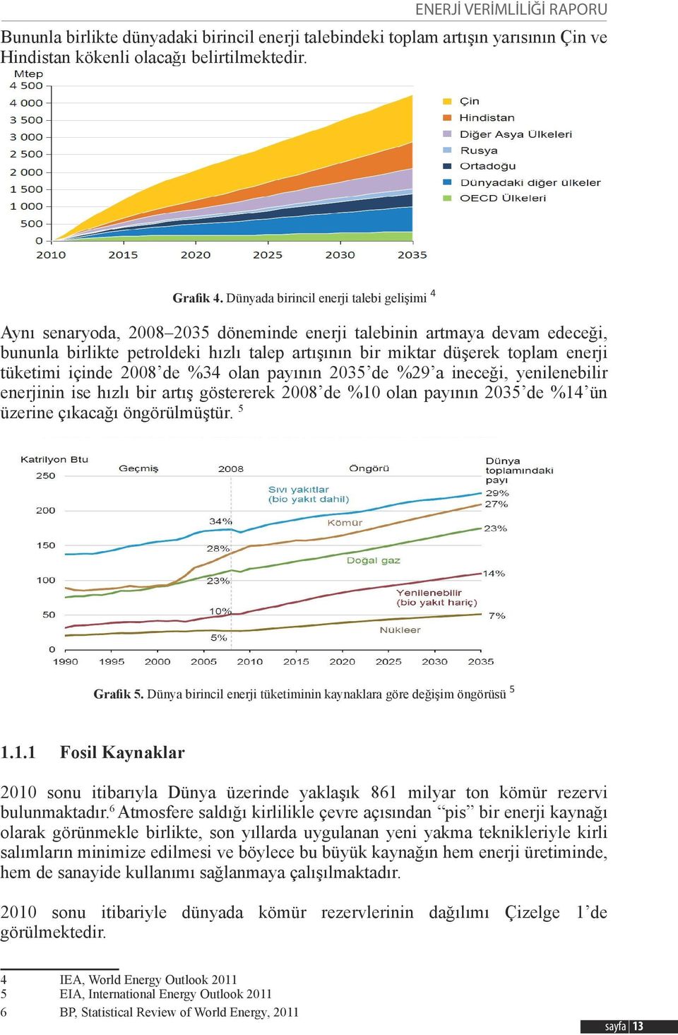 enerji tüketimi içinde 2008 de %34 olan payının 2035 de %29 a ineceği, yenilenebilir enerjinin ise hızlı bir artış göstererek 2008 de %10 olan payının 2035 de %14 ün üzerine çıkacağı öngörülmüştür.