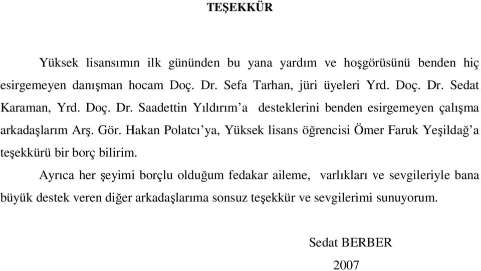 Gör. Hakan Polatcı ya, Yüksek lisans öğrencisi Ömer Faruk Yeşildağ a teşekkürü bir borç bilirim.