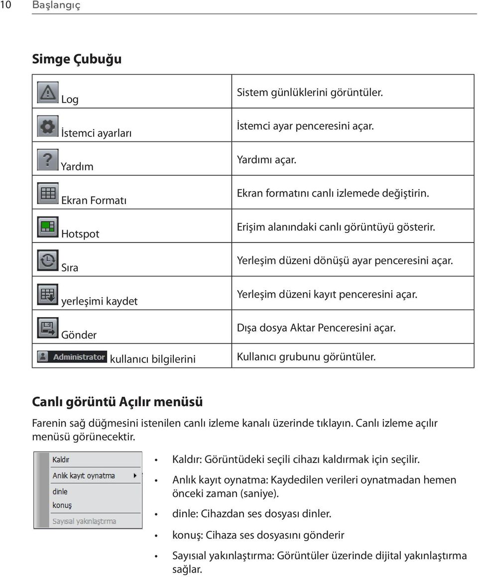 Dışa dosya Aktar Penceresini açar. Kullanıcı grubunu görüntüler. Canlı görüntü Açılır menüsü Farenin sağ düğmesini istenilen canlı izleme kanalı üzerinde tıklayın.