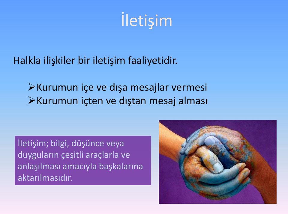 dıştan mesaj alması İletişim; bilgi, düşünce veya