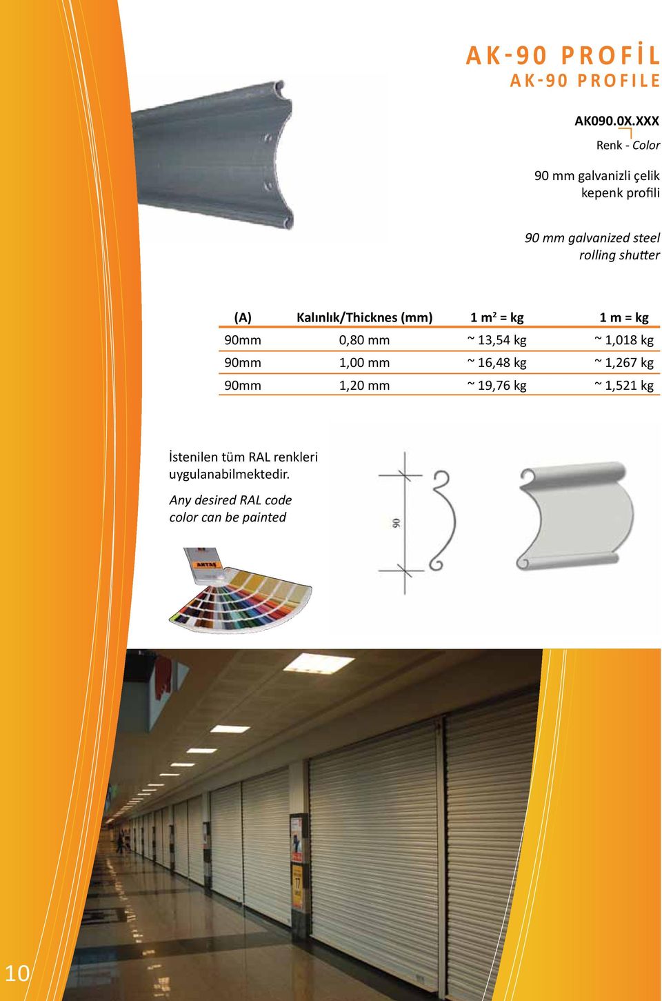 shutter Kalınlık/Thicknes (mm) 1 m 2 = kg 1 m = kg 90mm 0,80 mm ~ 13,54 kg ~ 1,018 kg 90mm