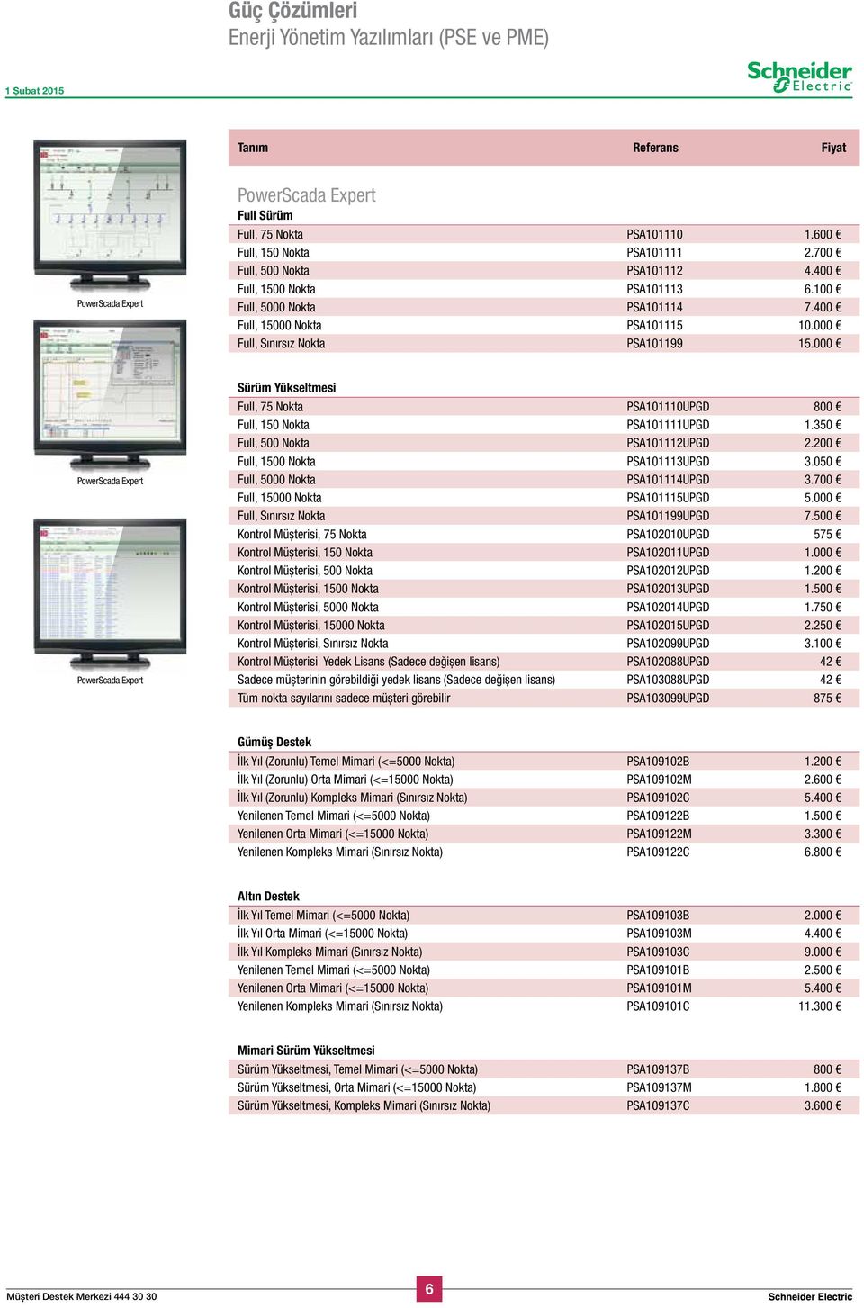 000 PowerScada Expert PowerScada Expert Sürüm Yükseltmesi Full, 75 Nokta PSA101110UPGD 800 Full, 150 Nokta PSA101111UPGD 1.350 Full, 500 Nokta PSA101112UPGD 2.200 Full, 1500 Nokta PSA101113UPGD 3.