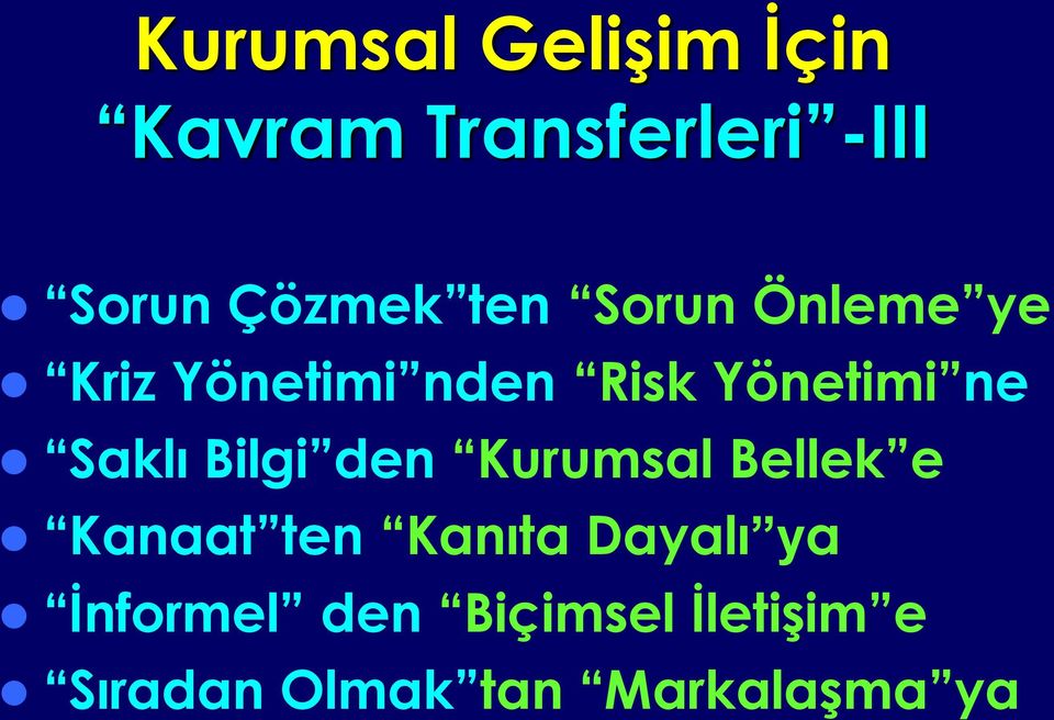 Saklı Bilgi den Kurumsal Bellek e Kanaat ten Kanıta Dayalı