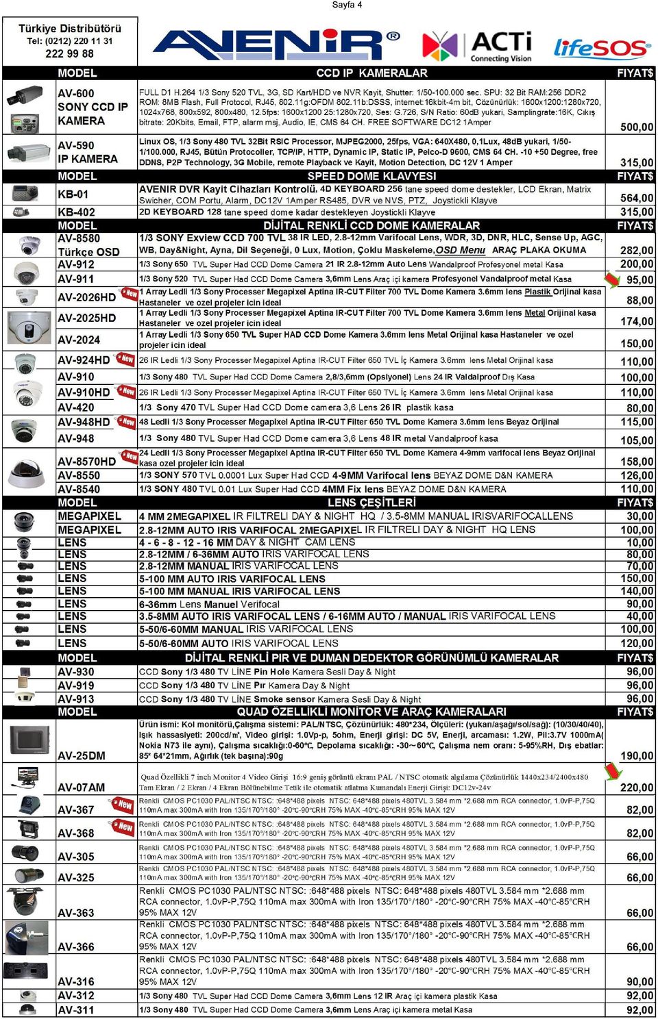 5fps: 1600x1200 25:1280x720, Ses: G.726, S/N Ratio: 60dB yukari, Samplingrate:16K, Cıkış bitrate: 20Kbits, Email, FTP, alarm msj, Audio, IE, CMS 64 CH.