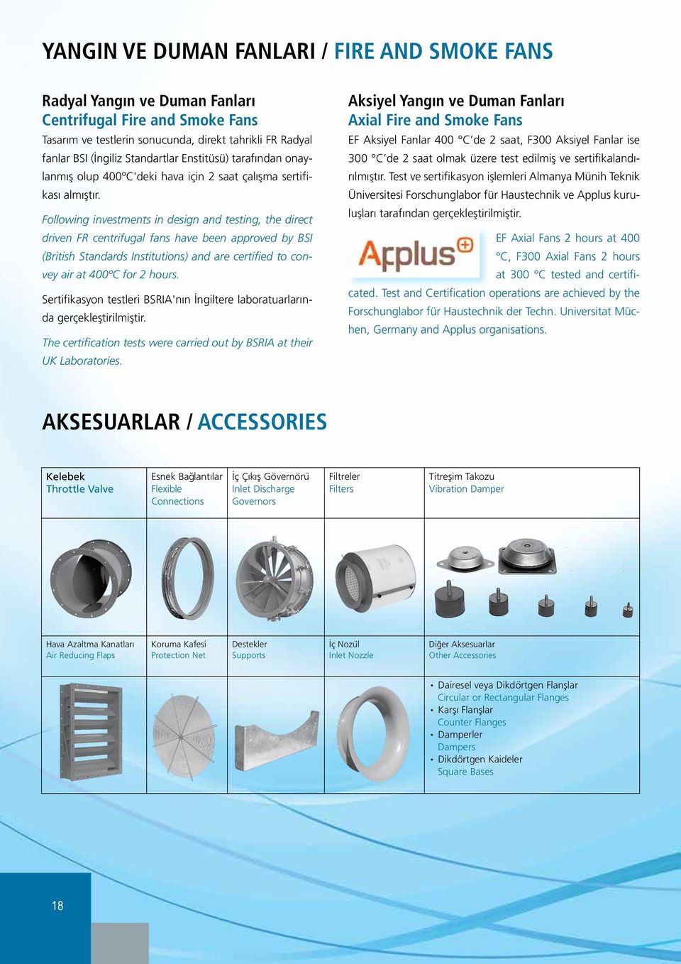 Following investments in design and testing, the direct driven FR centrifugal fans have been approved by BSI (British Standards Institutions) and are certified to convey air at 400ºC for 2 hours.