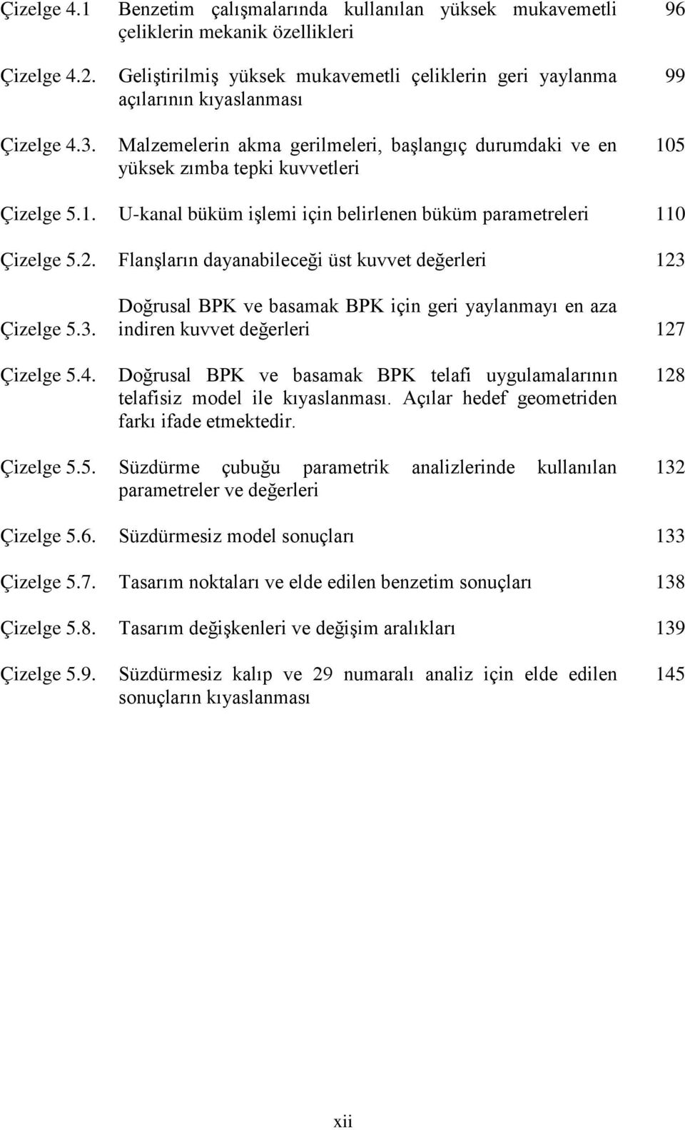 başlangıç durumdaki ve en yüksek zımba tepki kuvvetleri 96 99 105 Çizelge 5.1. U-kanal büküm işlemi için belirlenen büküm parametreleri 110 Çizelge 5.2.