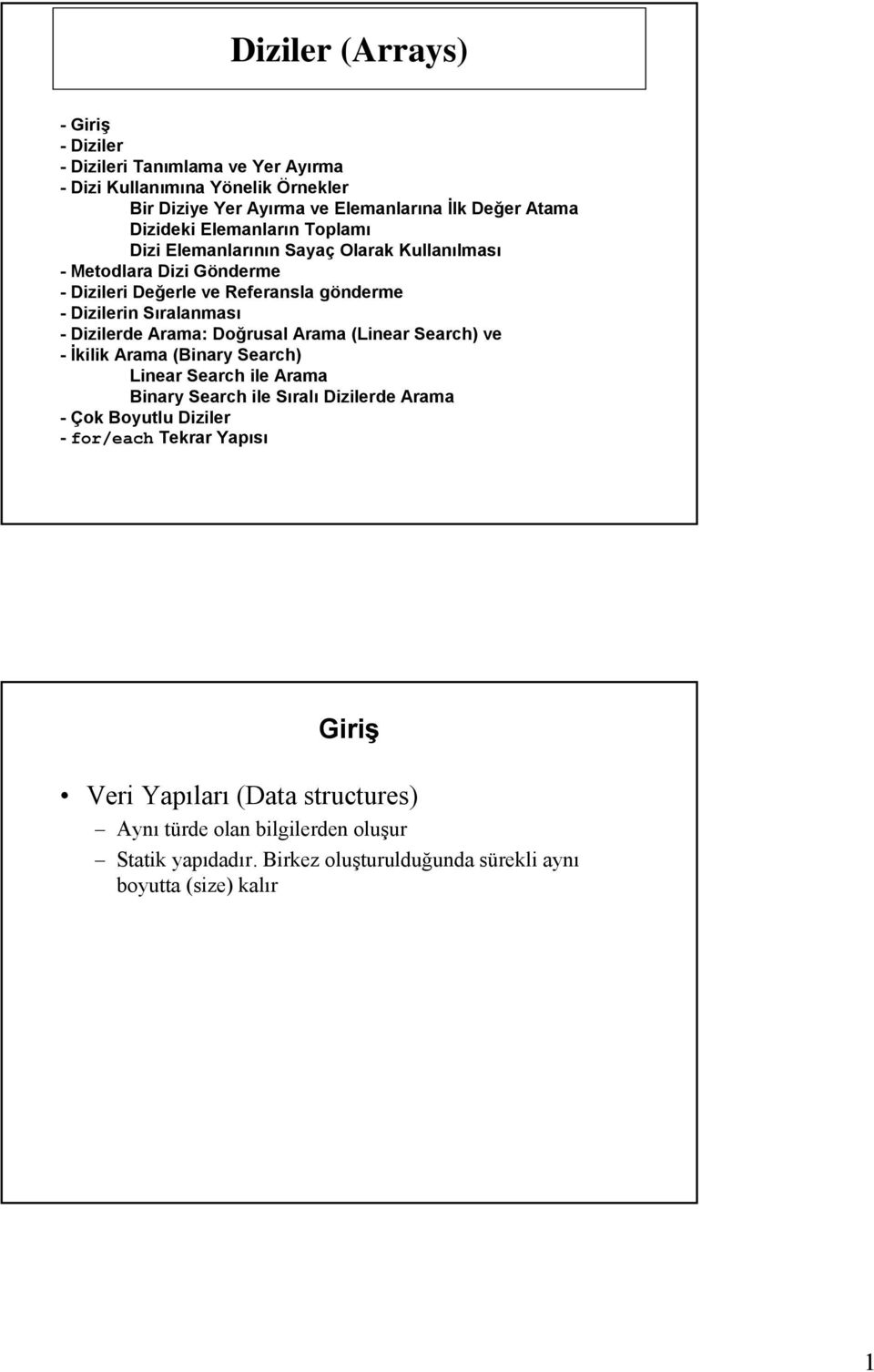 Dizilerde Arama: Doğrusal Arama (Linear Search) ve - İkilik Arama (Binary Search) Linear Search ile Arama Binary Search ile Sıralı Dizilerde Arama - Çok Boyutlu