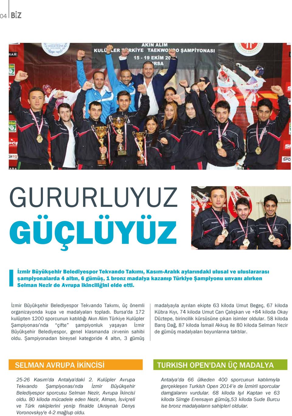 Bursa'da 172 kulüpten 1200 sporcunun katıldığı Akın Alim Türkiye Kulüpler Şampiyonası nda çifte şampiyonluk yaşayan İzmir Büyükşehir Belediyespor, genel klasmanda zirvenin sahibi oldu.