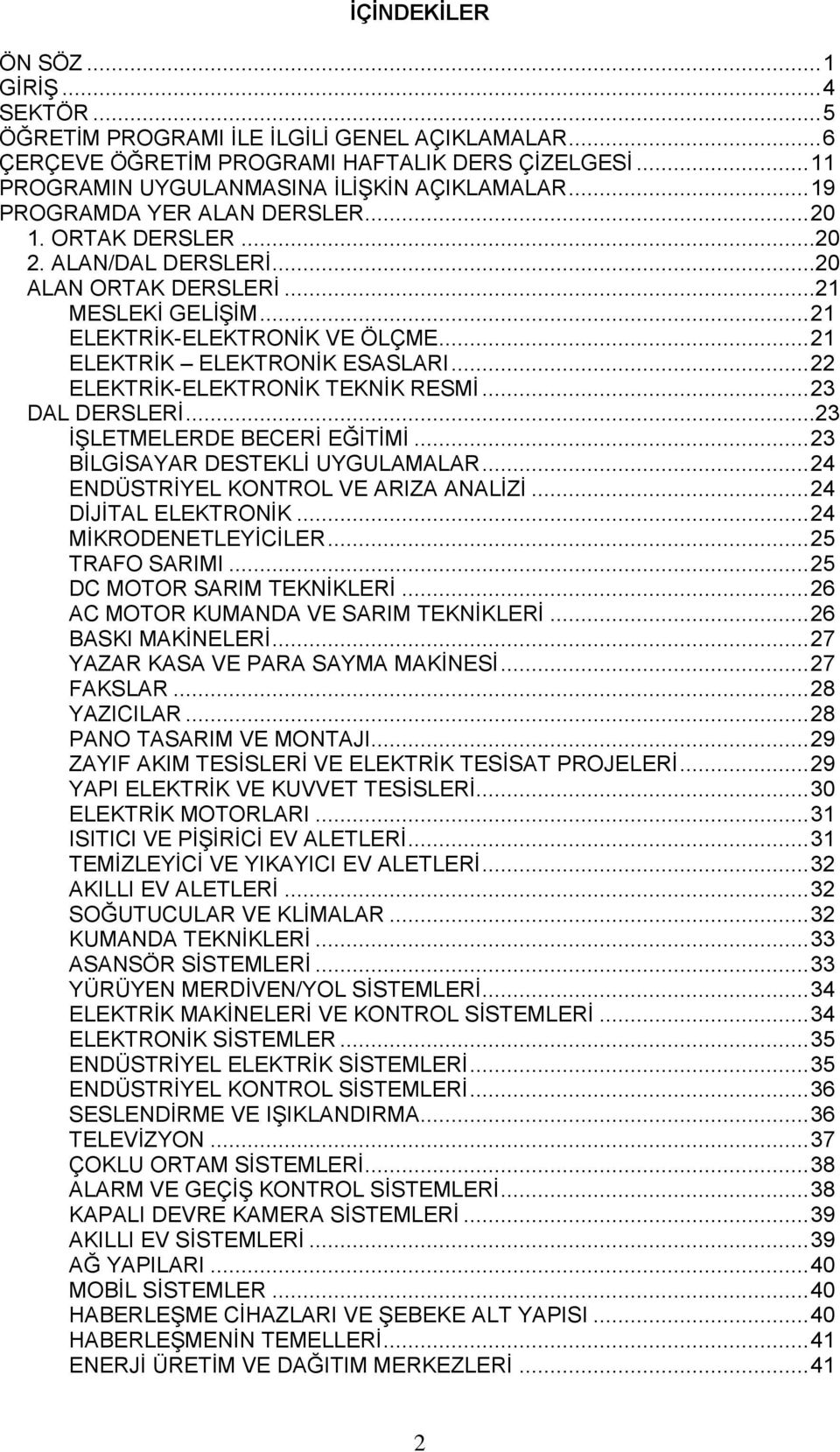 .. 22 ELEKTRİK-ELEKTRONİK TEKNİK RESMİ... 23 DAL DERSLERİ...23 İŞLETMELERDE BECERİ EĞİTİMİ... 23 BİLGİSAYAR DESTEKLİ UYGULAMALAR... 24 ENDÜSTRİYEL KONTROL VE ARIZA ANALİZİ... 24 DİJİTAL ELEKTRONİK.