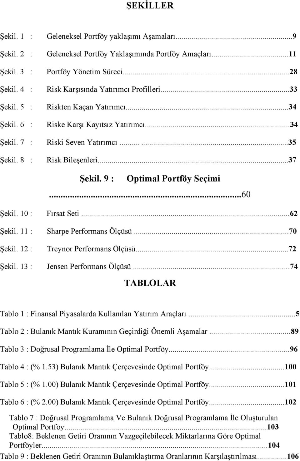 9 : Optimal Portföy Seçimi...60 Şekil. 10 : Fırsat Seti...62 Şekil. 11 : Sharpe Performans Ölçüsü...70 Şekil. 12 : Treynor Performans Ölçüsü...72 Şekil. 13 : Jensen Performans Ölçüsü.