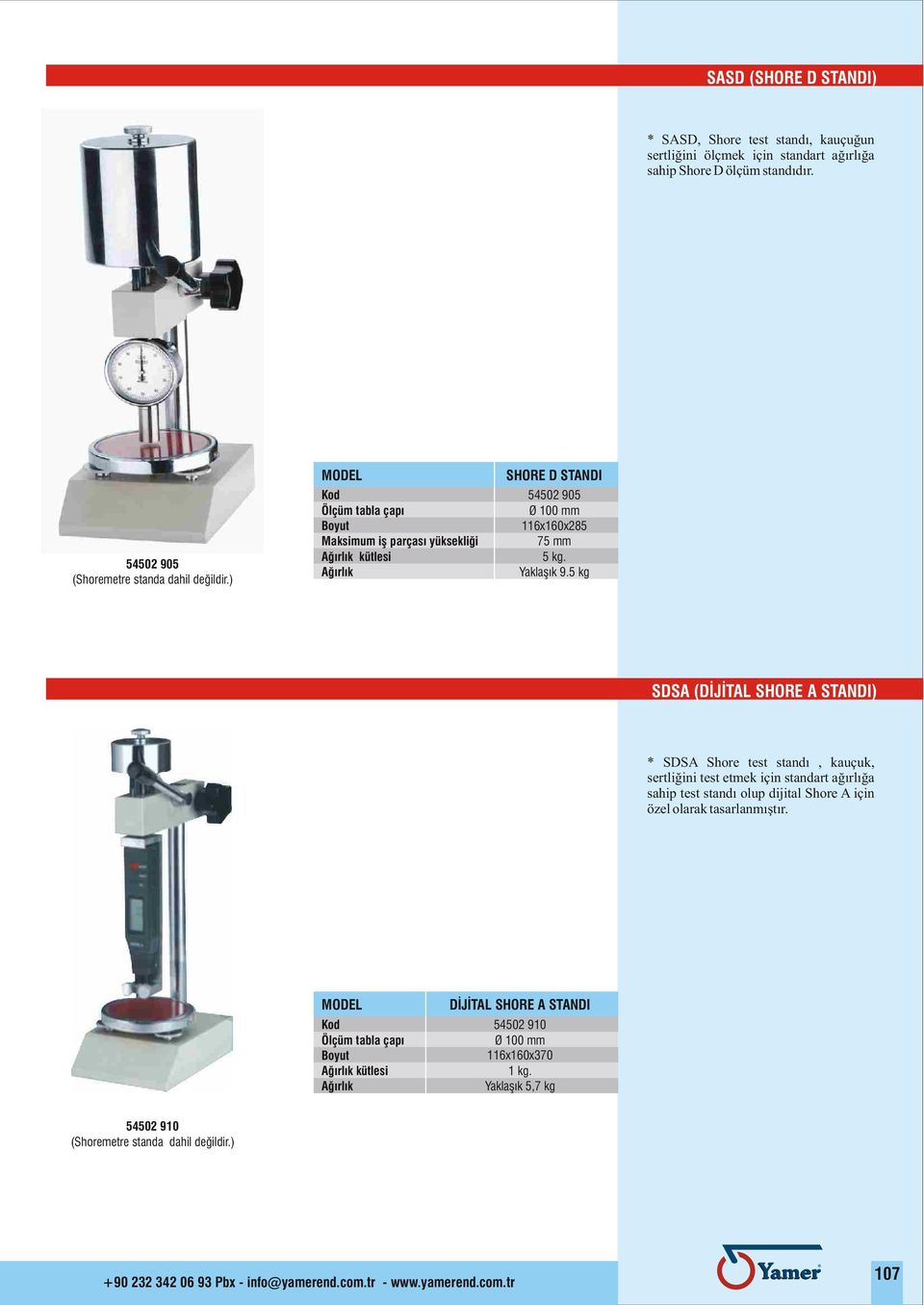 ) Kod Ölçüm tabla çapý Boyut Maksimum iþ parçasý yüksekliði kütlesi SHORE D STANDI 54502 905 Ø 100 mm 116x160x285 75 mm 5 kg. Yaklaþýk 9.