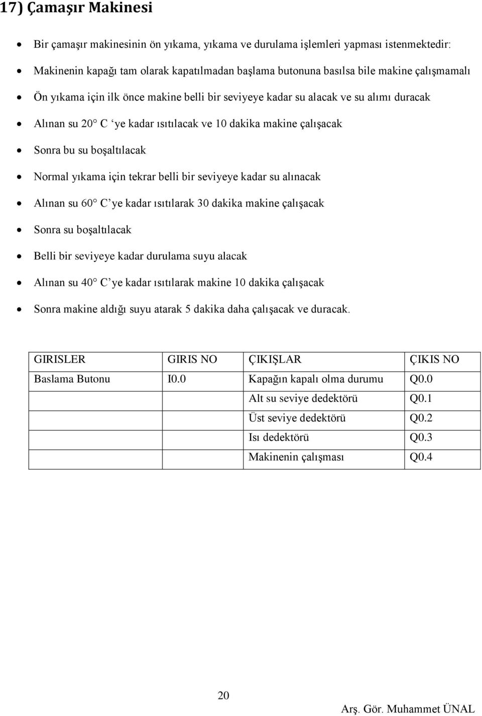 tekrar belli bir seviyeye kadar su alınacak Alınan su 60 C ye kadar ısıtılarak 30 dakika makine çalışacak Sonra su boşaltılacak Belli bir seviyeye kadar durulama suyu alacak Alınan su 40 C ye kadar