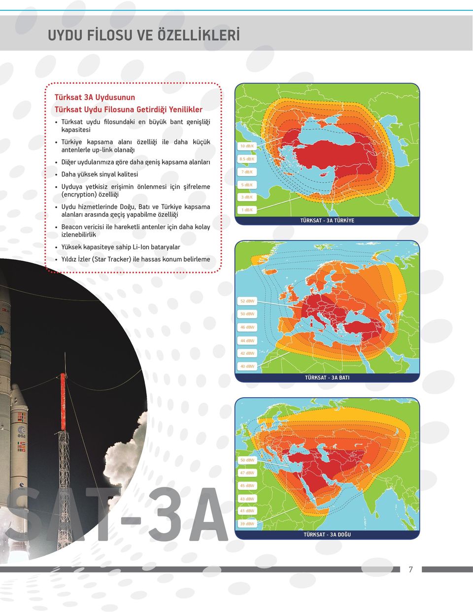 5 db/k Daha yüksek sinyal kalitesi 7 db/k Uyduya yetkisiz erişimin önlenmesi için şifreleme (encryption) özelliği 5 db/k Uydu hizmetlerinde Doğu, Batı ve Türkiye kapsama alanları arasında geçiş