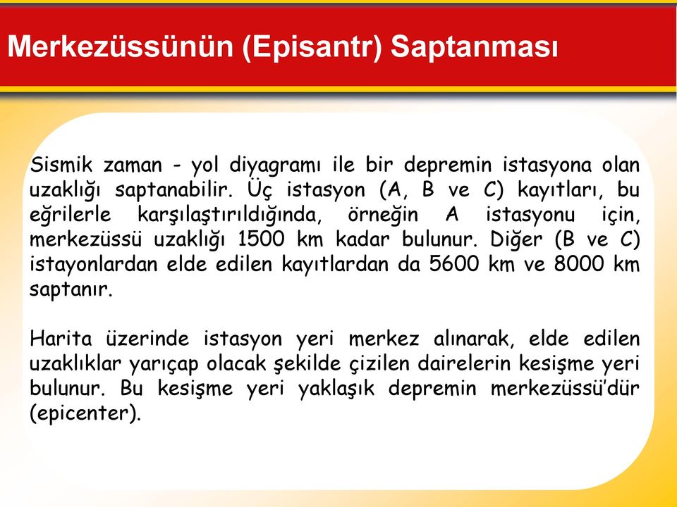 bulunur. Diğer (B ve C) istayonlardan elde edilen kayıtlardan da 5600 km ve 8000 km saptanır.