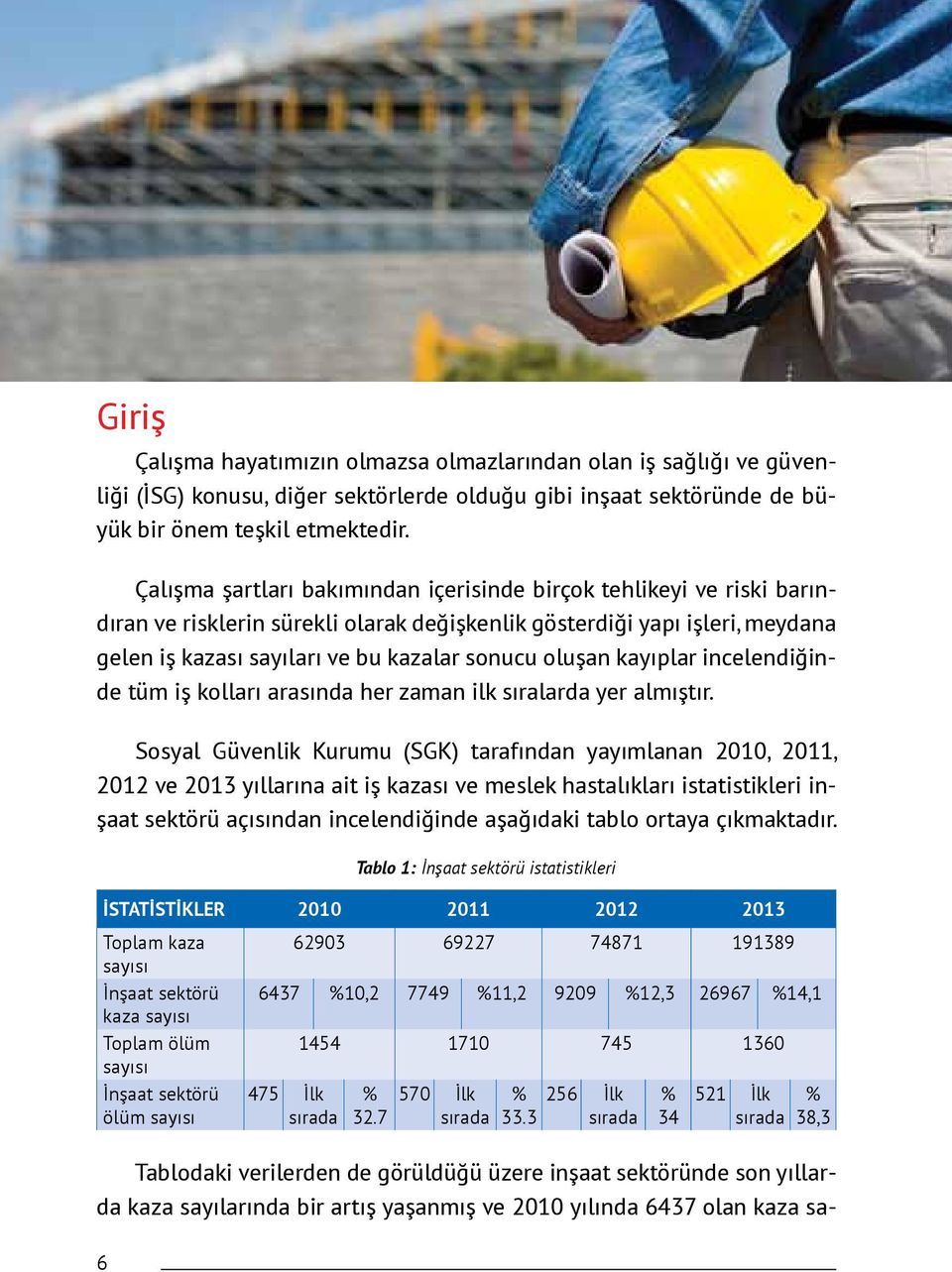 oluşan kayıplar incelendiğinde tüm iş kolları arasında her zaman ilk sıralarda yer almıştır.