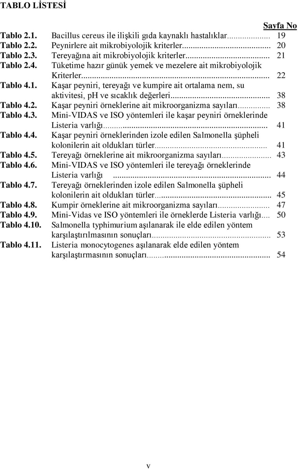 .. 8 Tablo 4.2. Kaşar peyniri örneklerine ait mikroorganizma sayıları... 8 Tablo 4.. Mini-VIDAS ve ISO yöntemleri ile kaşar peyniri örneklerinde Listeria varlığı... 41 Tablo 4.4. Kaşar peyniri örneklerinden izole edilen Salmonella şüpheli kolonilerin ait oldukları türler.