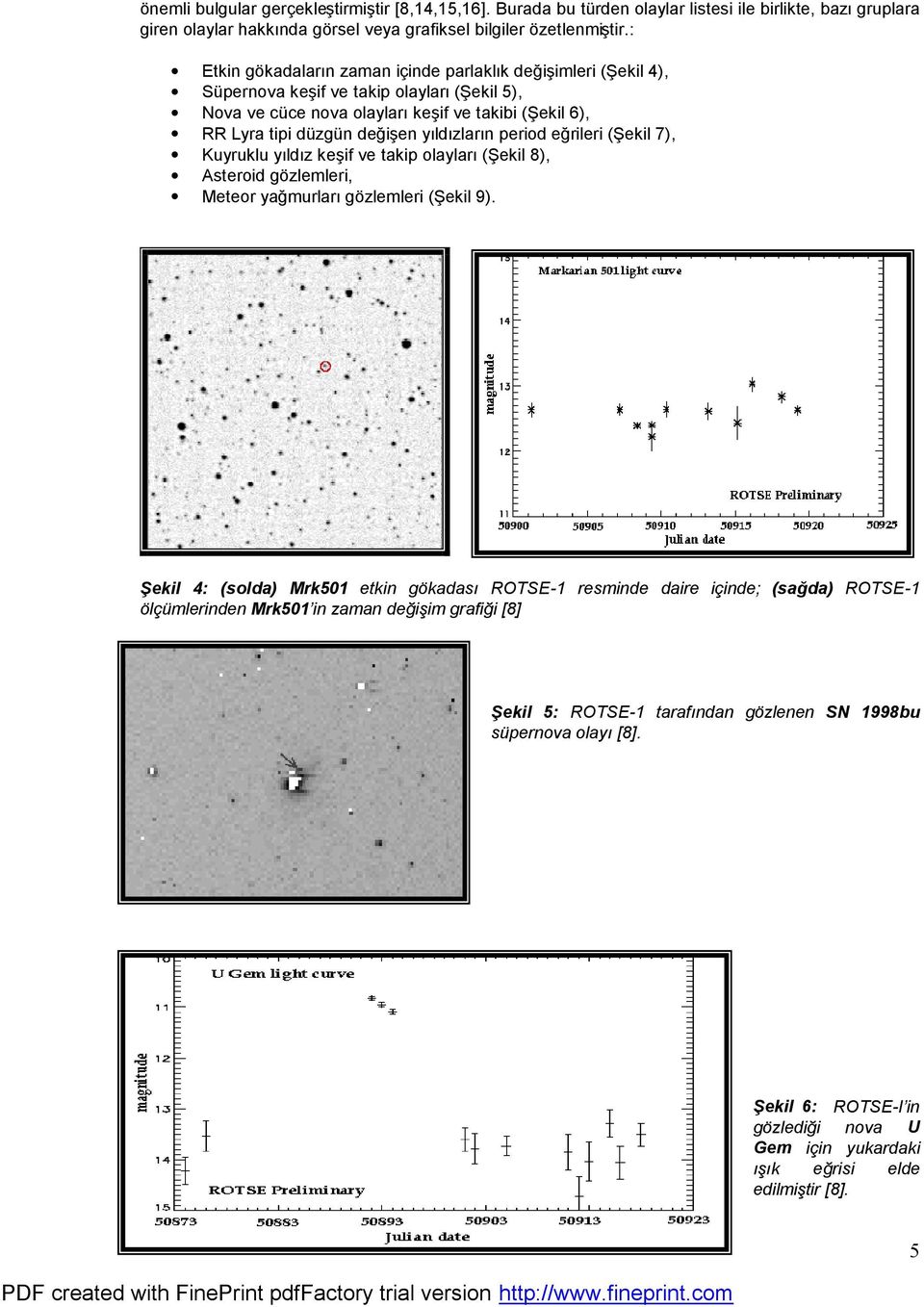 Şekil 9 : Leonid meteor yağmurları sırasında gözlenen bir meteor parçasının saçılması ROTSE tarafından bu şekilde görüntülenmiştir.