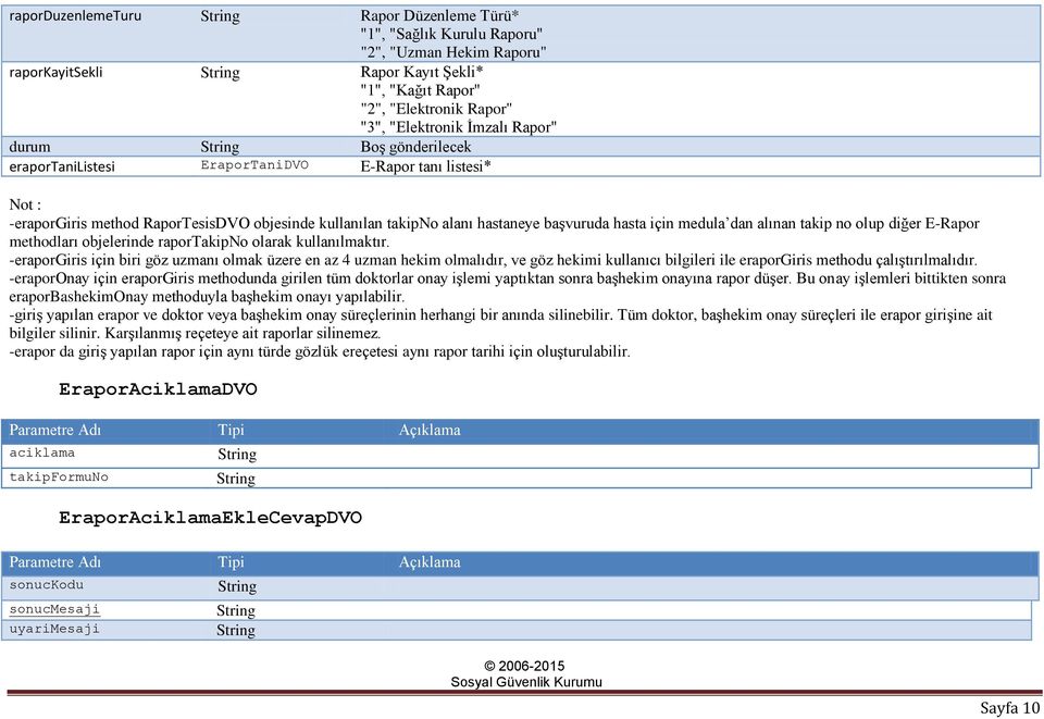 dan alınan takip no olup diğer E-Rapor methodları objelerinde raportakipno olarak kullanılmaktır.