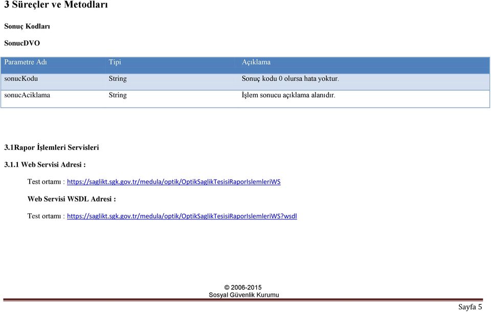 apor İşlemleri Servisleri 3.1.1 Web Servisi Adresi : Test ortamı : https://saglikt.sgk.gov.