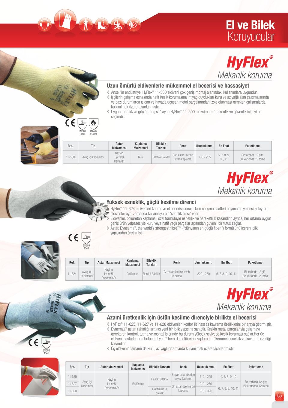 çalışmalarda kullanılmak üzere tasarlanmıştır. Uygun rahatlık ve gűçlű tutuş sağlayan HyFlex 11-500 maksimum üretkenlik ve güvenlik için iyi bir seçimdir.