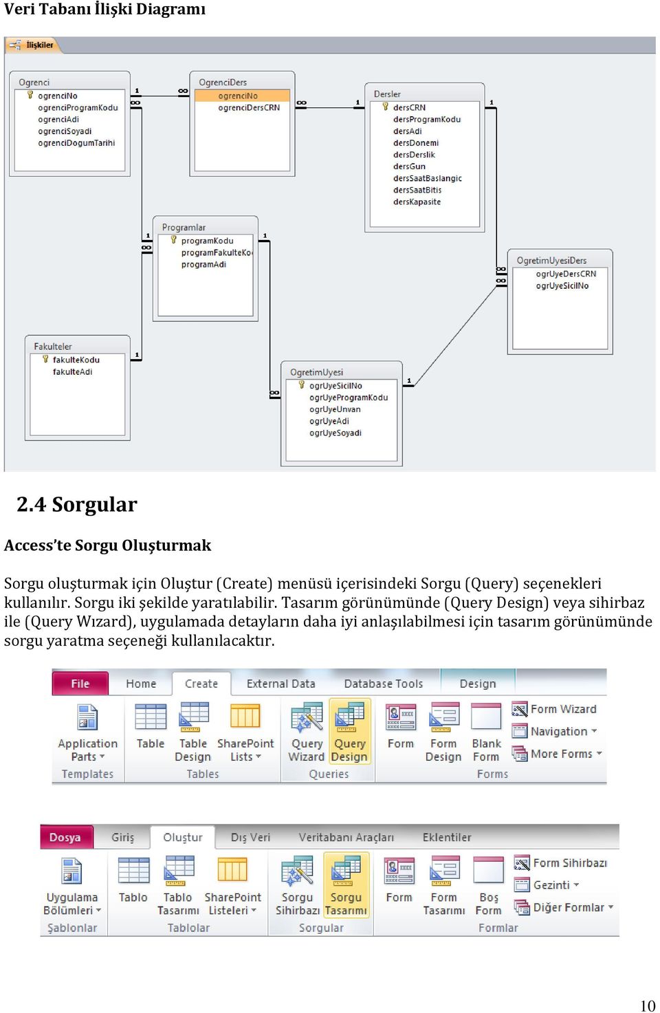 içerisindeki Sorgü (Qüery) seçenekleri küllanılır. Sorgü iki şekilde yaratılabilir.