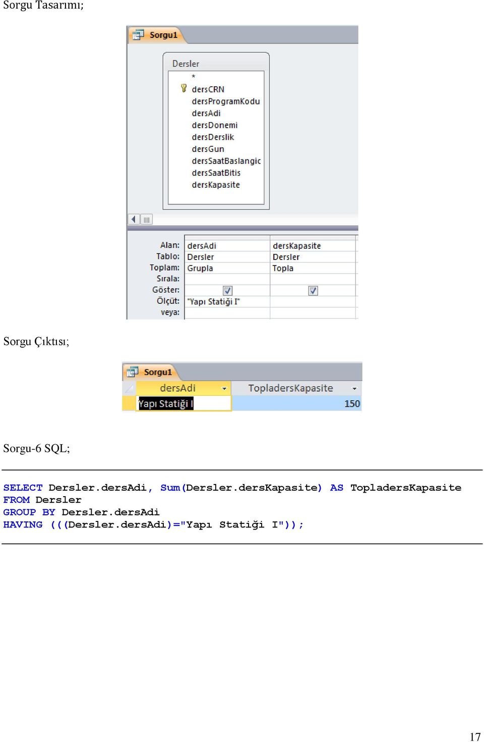 dersKapasite) AS TopladersKapasite FROM Dersler