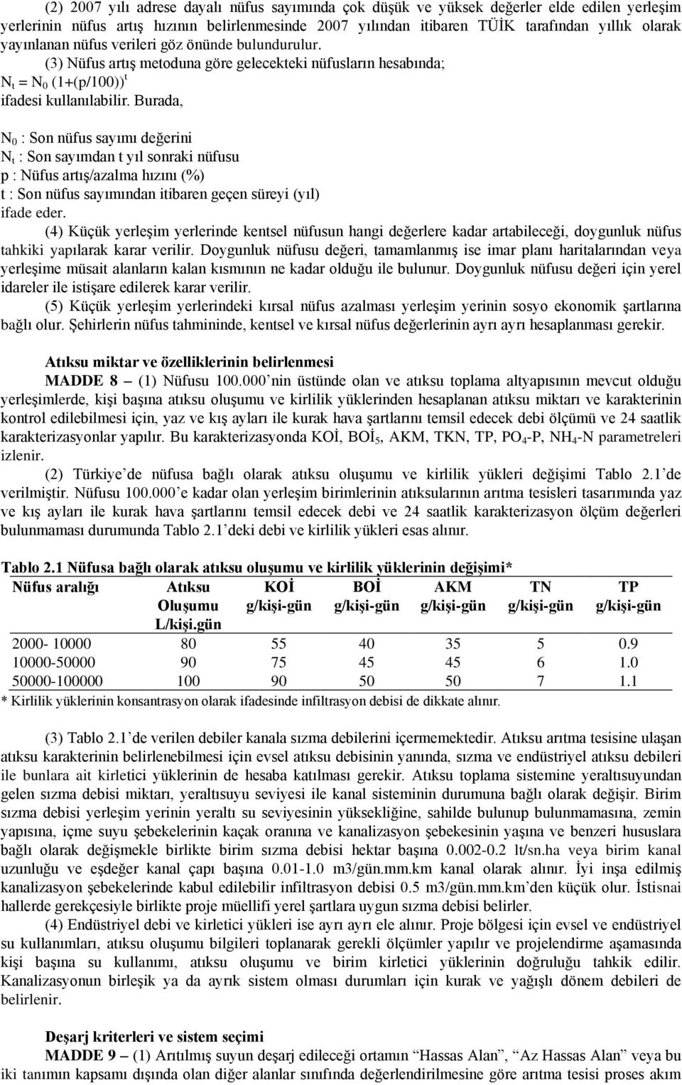 Burada, N 0 : Son nüfus sayımı değerini N t : Son sayımdan t yıl sonraki nüfusu p : Nüfus artış/azalma hızını (%) t : Son nüfus sayımından itibaren geçen süreyi (yıl) ifade eder.