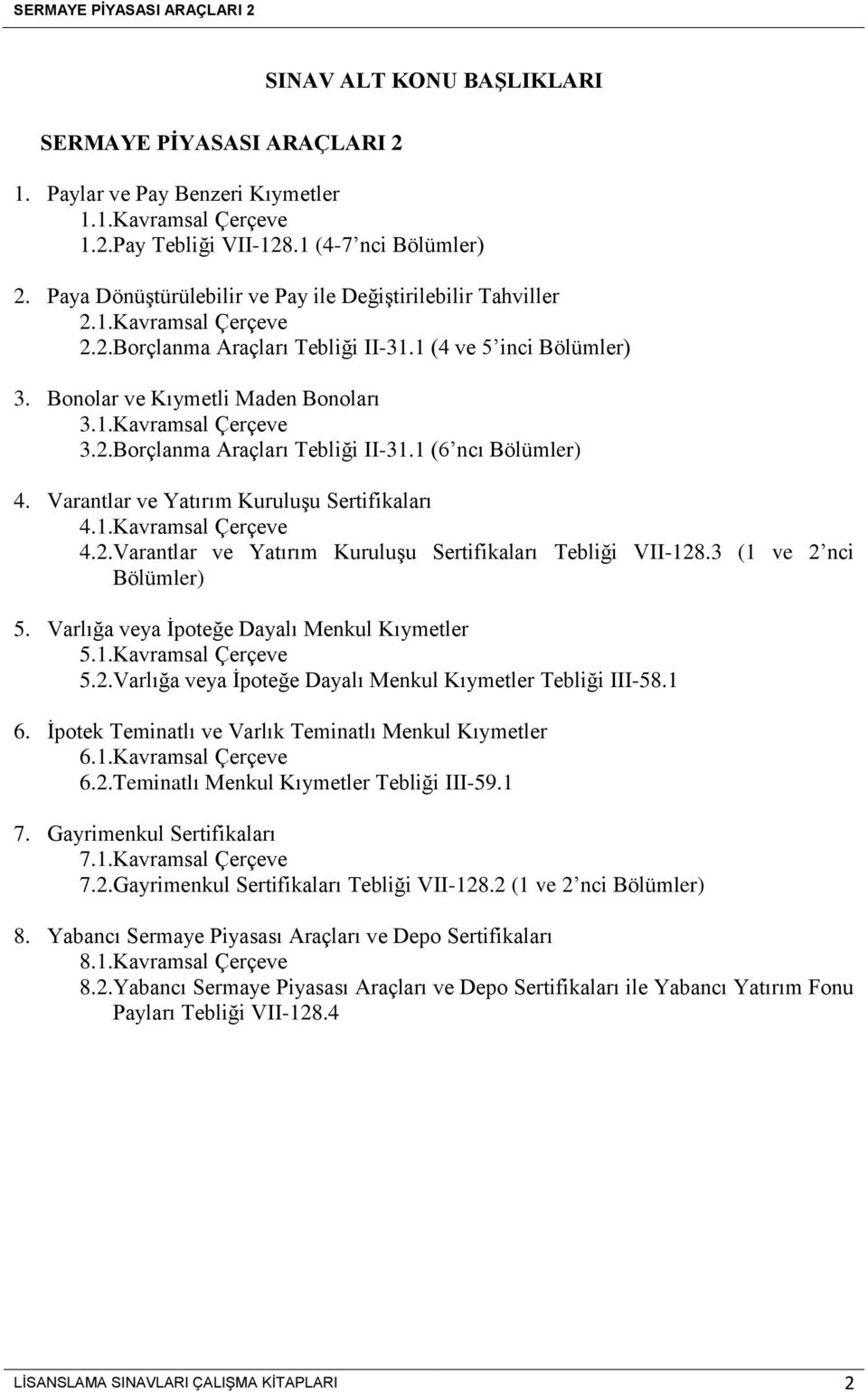 2.Borçlanma Araçları Tebliği II-31.1 (6 ncı Bölümler) 4. Varantlar ve Yatırım Kuruluşu Sertifikaları 4.1.Kavramsal Çerçeve 4.2.Varantlar ve Yatırım Kuruluşu Sertifikaları Tebliği VII-128.