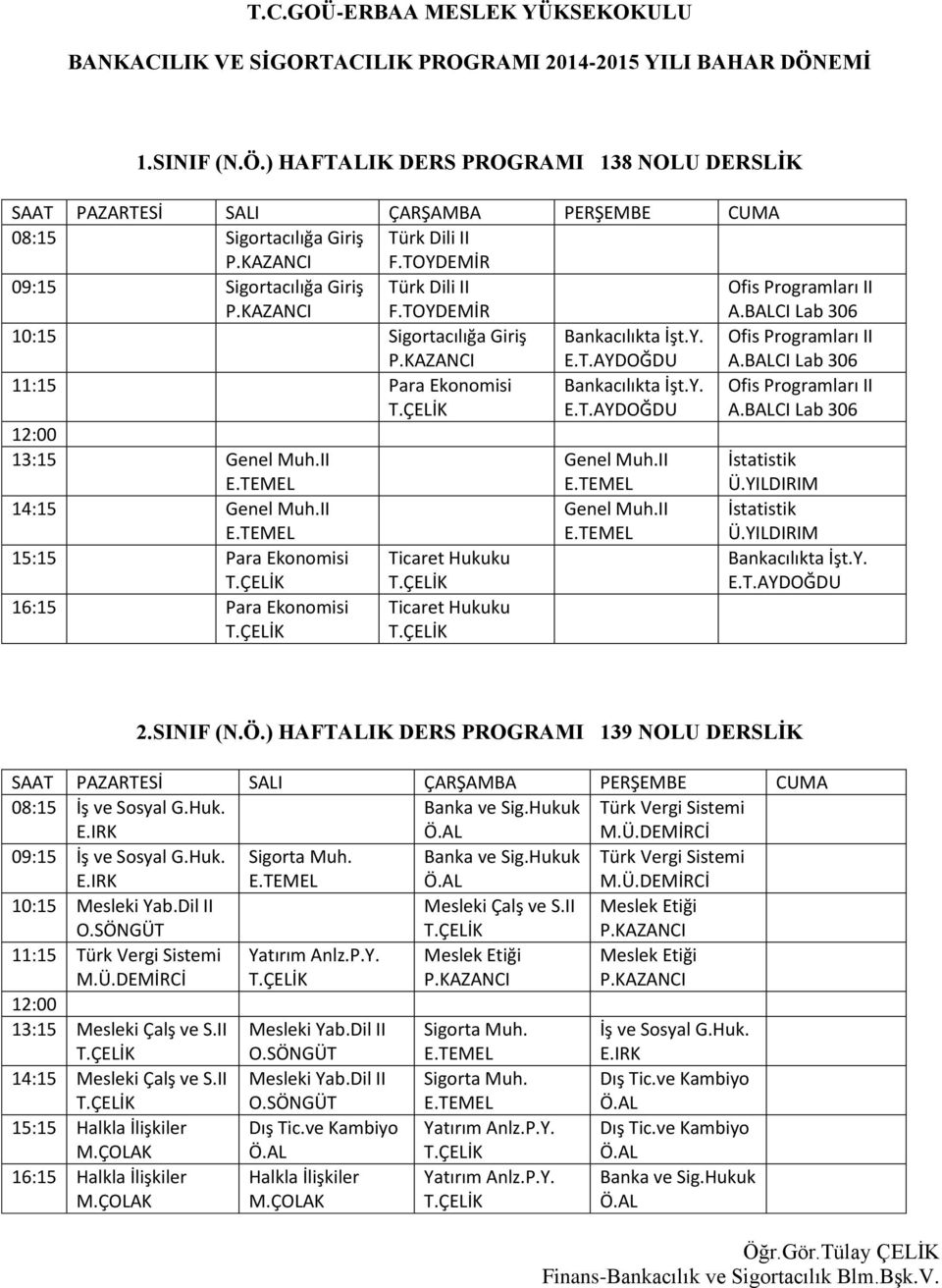 Ofis Programları II 11:15 Para Ekonomisi Bankacılıkta İşt.Y. Ofis Programları II 12:00 13:15 14:15 15:15 Para Ekonomisi Bankacılıkta İşt.Y. 16:15 Para Ekonomisi 2.SINIF (N.Ö.