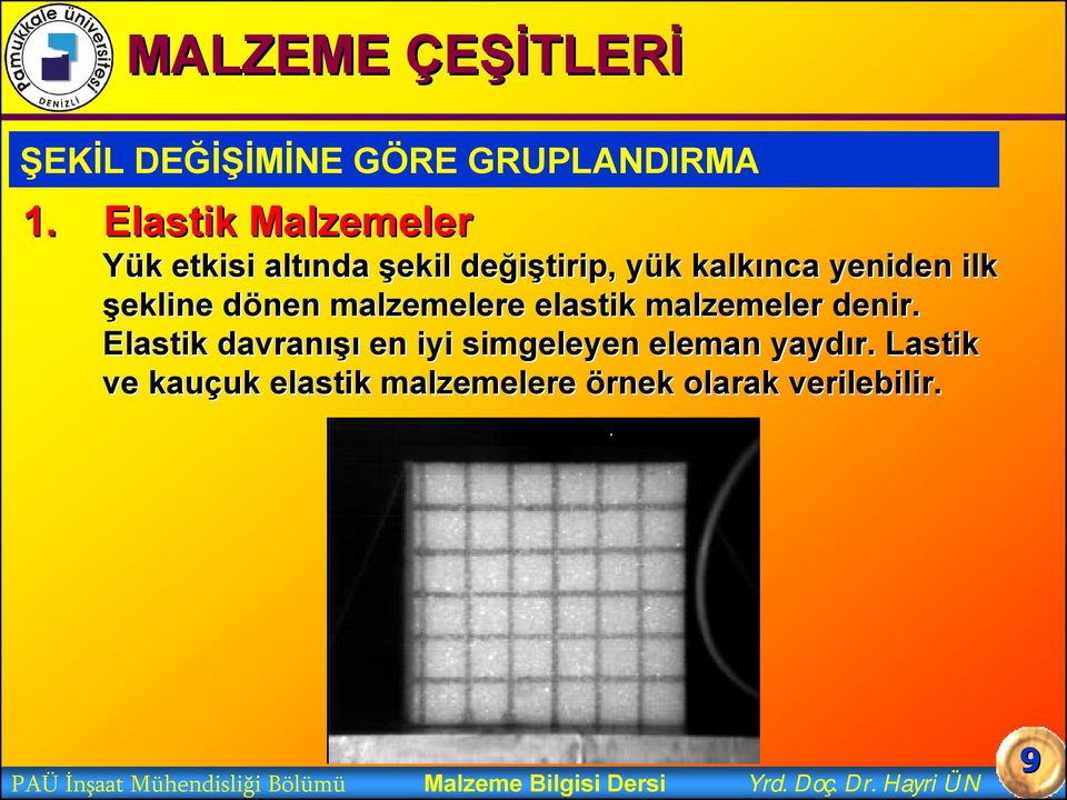 dönen d malzemelere elastik malzemeler denir. Elastik davranışı en iyi simgeleyen eleman yaydır.